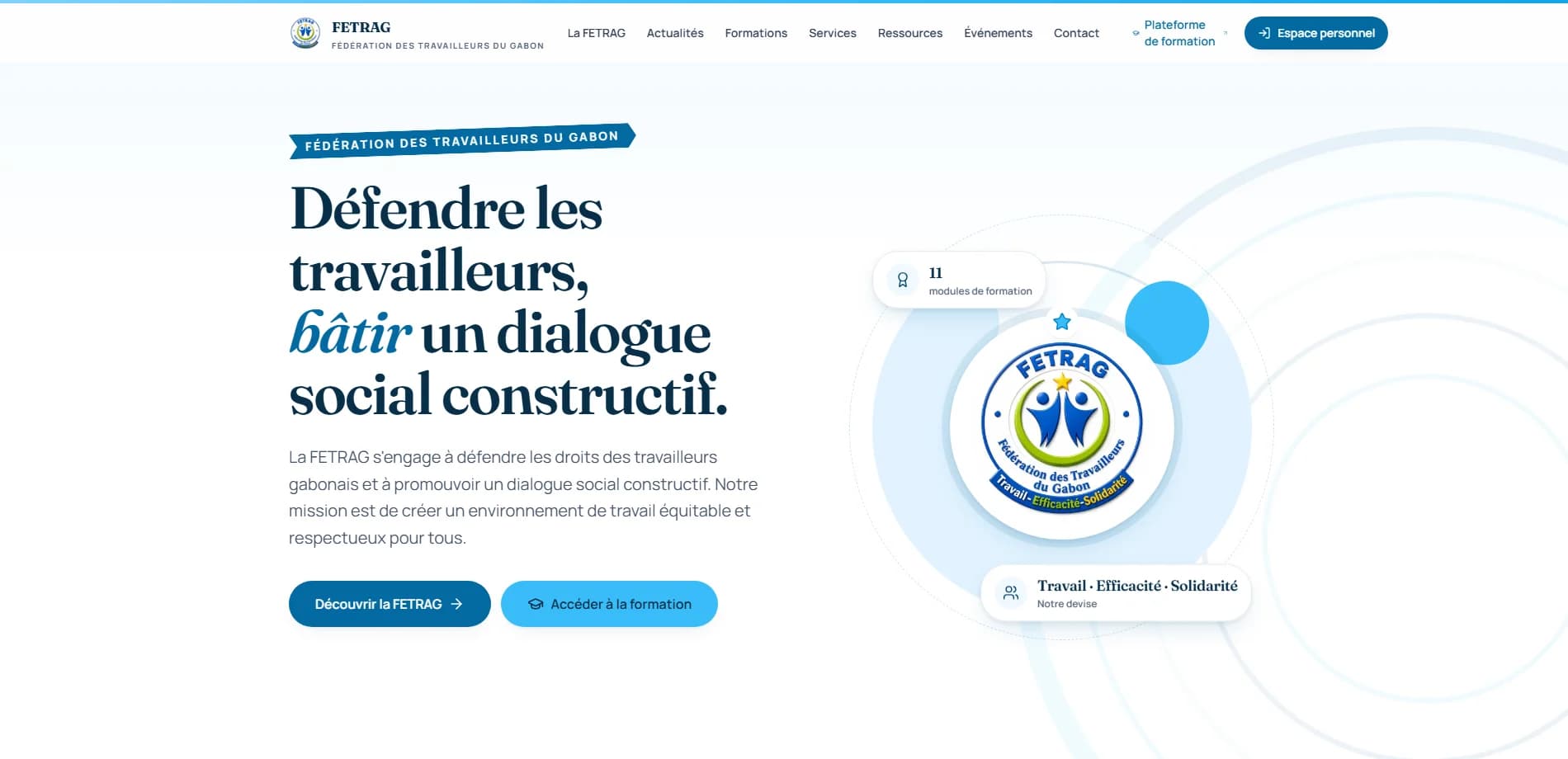 Aperçu du site FETRAG — Fédération des Travailleurs du Gabon
